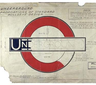 Skizze für das Logo der Londoner U-Bahn